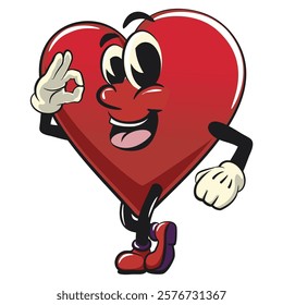 Cute heart vektor illustration mascot character greet by giving oke sign, work of hand drawn