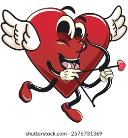 Cute heart vektor illustration mascot character being cupid with angel wings and the arrow of love, work of hand drawn