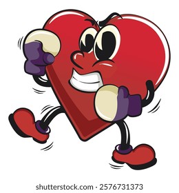 Cute heart vektor illustration mascot character practicing boxing wearing boxing glove, work of hand drawn