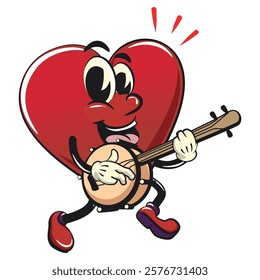 Cute heart vektor illustration mascot character playing the banjo musical instrument, work of hand drawn