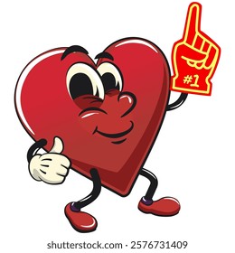 Cute heart vektor illustration mascot character raise foam finger, work of hand drawn