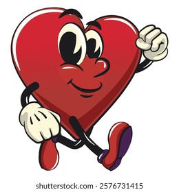 Cute heart vektor illustration mascot character walking, work of hand drawn