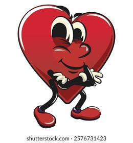 Cute heart vektor illustration mascot character folding his arms calmly, work of hand drawn