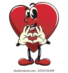 Cute heart vektor illustration mascot character is giving a sign of love with finger, work of hand drawn