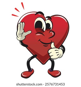 Cute heart vektor illustration mascot character wave hand and give a thumbs up sign, work of hand drawn