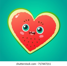 Cute heart watermelon with happy face