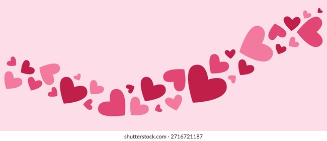 Borde lindo de la onda del corazón en el fondo rosado suave. Decoración romántica de amor hecha de Formas fluidas del corazón para los diseños del día de San Valentín, los Anuncios y las redes sociales. Ilustración vectorial plana.