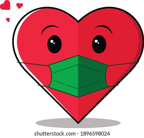 a cute heart wearing a mask to protect itself from the corona virus