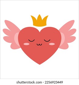 Cute Heart With Wing Flying Cartoon Vector Icon Illustration. Valentines Icon Concept Isolated Premium Vector. Flat Cartoon Style