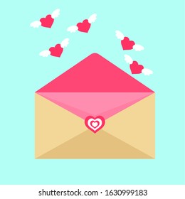 Cute heart with wings and envelope isolated icon vector illustration design. EPS 10