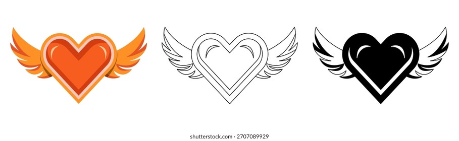 Cute heart with wings isolated flat vector illustration