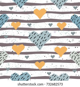 Cute Hearts Background. Seamless Pattern with hearts. Vector Illustration.