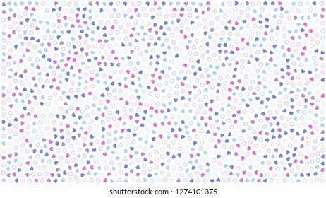Cute hearts. Background with small hearts. Pattern with small soft colors hearts on white background. Template for greeting card Happy Valentines day, textile design, love concept. Vector illustration