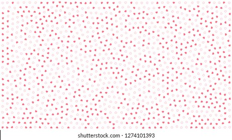 Cute hearts. Background with small hearts. Pattern with small soft pink hearts on white background. Template for greeting card Happy Valentines day, textile design, love concept. Vector illustration.