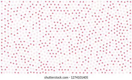 Cute hearts. Background with small hearts. Pattern with small soft pink hearts on white background. Template for greeting card Happy Valentines day, textile design, love concept. Vector illustration.