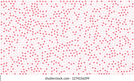 Cute hearts. Background with small hearts. Pattern with small soft pink hearts on white background. Template for greeting card Happy Valentines day, textile design, love concept. Vector illustration.