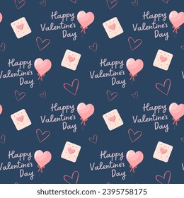Cute hearts balloons and love letters vector pattern. Valentine's Day background. Heart shape and text.