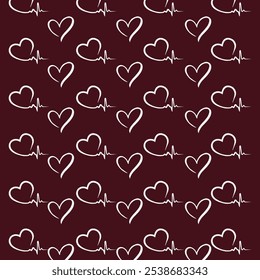 Cute hearts beat  seamless texture pattern.