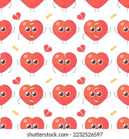 Cute hearts broken heart and crack fixed with bandage pattern collection
