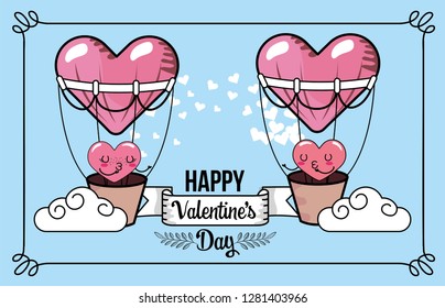 cute hearts character inside air balloon