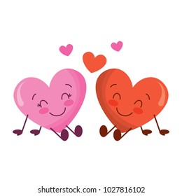 Cute Hearts Couple Sitting Cartoon Love Stock Vector (Royalty Free ...