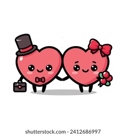 cute hearts couple valentine vector