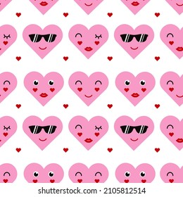 Cute hearts with different emotions. Seamless pattern. Valentine's Day. Can be used for wallpaper, fill web page background, surface textures