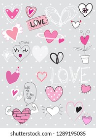 Cute hearts doodles design-vector