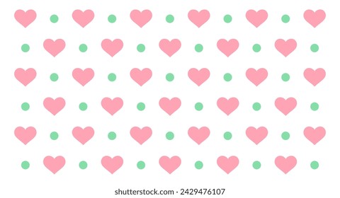 Cute hearts and dots seamless pattern template for designs flat vector illustration on white background.