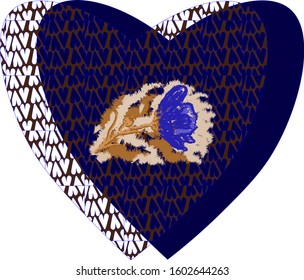 Cute hearts, flower, abstract pattern .Bright, beautiful design with shades of blue on a white background, for your business.Vector illustration
