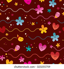 cute hearts and flowers seamless pattern