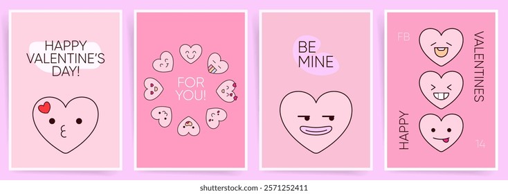 Cute Hearts Graphics. Cute Valentine’s Day posters with cartoon heart characters, pastel pink backgrounds, and playful typography for fun and romantic celebrations or baby birthday designs.