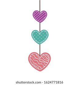 cute hearts hanging isolated icon vector illustration design