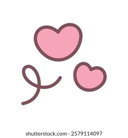 Cute hearts icon. Hand drawn illustration of two jumping hearts isolated on a white background. Abstract romantic emoji symbol. Vector 10 EPS.