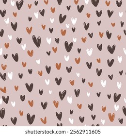 Cute hearts illustration, seamless pattern. Hand drawn hearts pattern for Valentine's Day.