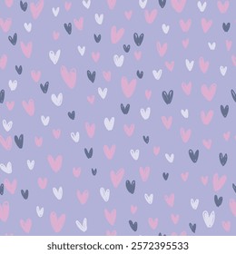 Cute hearts illustration, seamless pattern. Hand drawn hearts pattern for Valentine's Day.