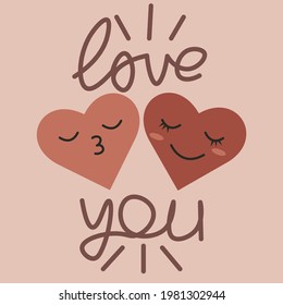 cute hearts with the inscription I love you in pink colors