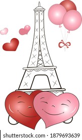 Cute hearts on the background of the tower. Vector. EPS 10