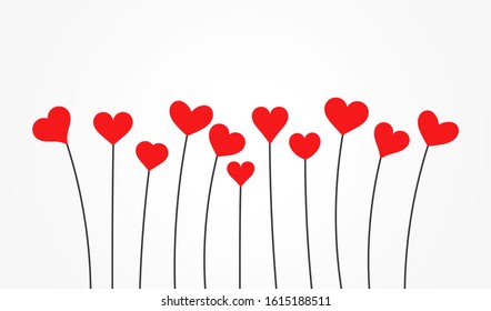 Cute hearts on stems. Vector illustration.