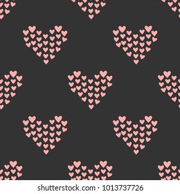 Cute Hearts organised into bigger hearts Background. Seamless Pattern with hearts.  Great for wall art design, gift paper, wrapping, fabric, textile, etc. Vector Illustration.