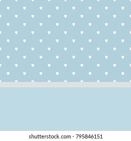 Cute hearts pattern on pastel light blue background with grey Striped fabric vector illustration for design 