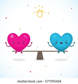 Cute hearts, the relationship of lovers, equality between men and women, cartoon characters.