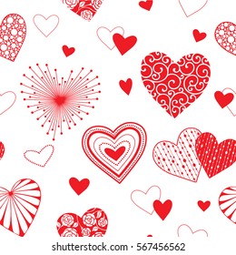 Cute hearts seamless background. Valentine's day ornament red on white. Romantic tiled pattern for wrapping paper and wallpaper design