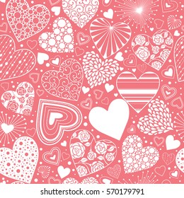 Cute hearts seamless background. Valentine's day ornament red on white. Romantic tiled pattern for wrapping paper and wallpaper design.