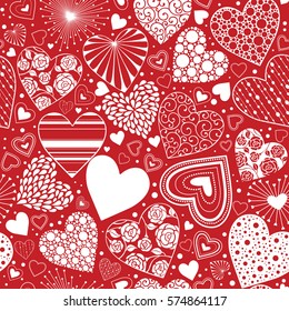 Cute hearts seamless background. Valentine's day ornament red and white. Romantic tiled pattern for wrapping paper and wallpaper design.