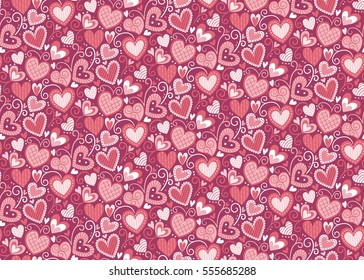 Cute hearts seamless pattern. Hand drawn lovely hearts background. Vector illustration.