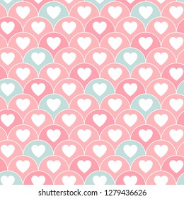 Cute hearts seamless pattern - lovely repeat pattern design - fish skin style adorable endless background