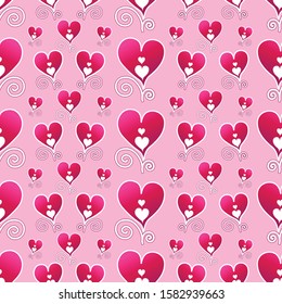 Cute hearts seamless pattern on light baby pink background. Pattern can be used for fabric print, background, wallpaper, banner, wrapping paper and web page backdrop

