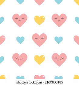 Cute hearts seamless pattern on a white background. Valentines day. Use for print, wallpaper, decoration, fabric, textile. Vector illustration in flat style