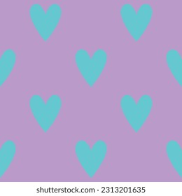 Cute Hearts Seamless Pattern on Violet Background. Sweets for Valentine’s Day, Vector illustration.